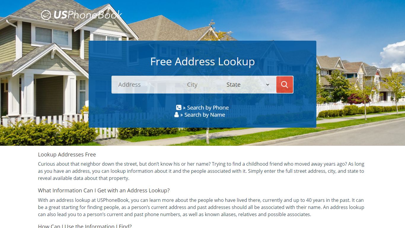 Lookup Addresses for Free at USPhoneBook